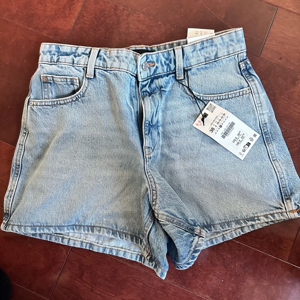 Zara Light Wash High-Rise Denim Shorts